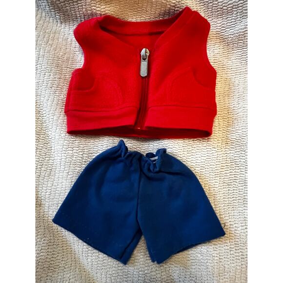 American Girl Bitty Baby Fleece Red Vest Blue Shorts Doll Clothing Retired - Picture 1 of 8